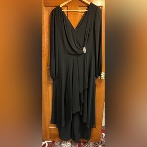 MARINA Black Long Sleeve Chiffon Jumpsuit with Embellishment